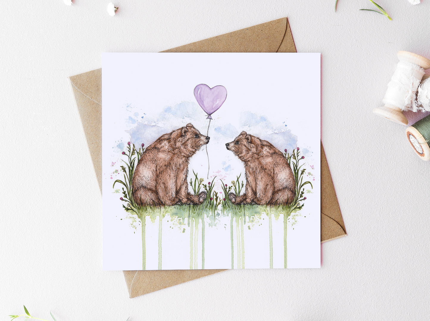 Mama Bear Mother’s Day Card, Balloon Watercolour Illustrated Greetings Card