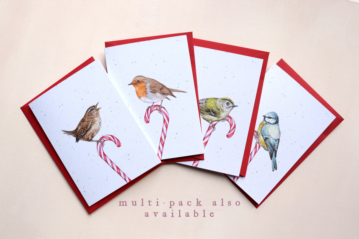 Candy Cane Robin Christmas Card, Watercolour Bird Festive Greetings Card A6