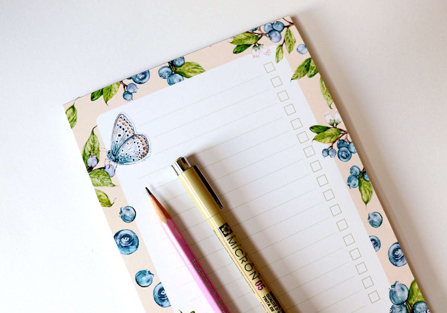 Watercolour Blueberry A5 Notepad Checklist, Illustrated Fruit Stationery Gift