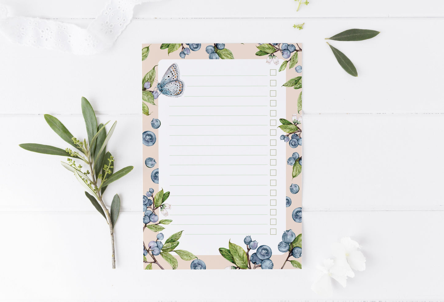 Watercolour Blueberry A5 Notepad Checklist, Illustrated Fruit Stationery Gift