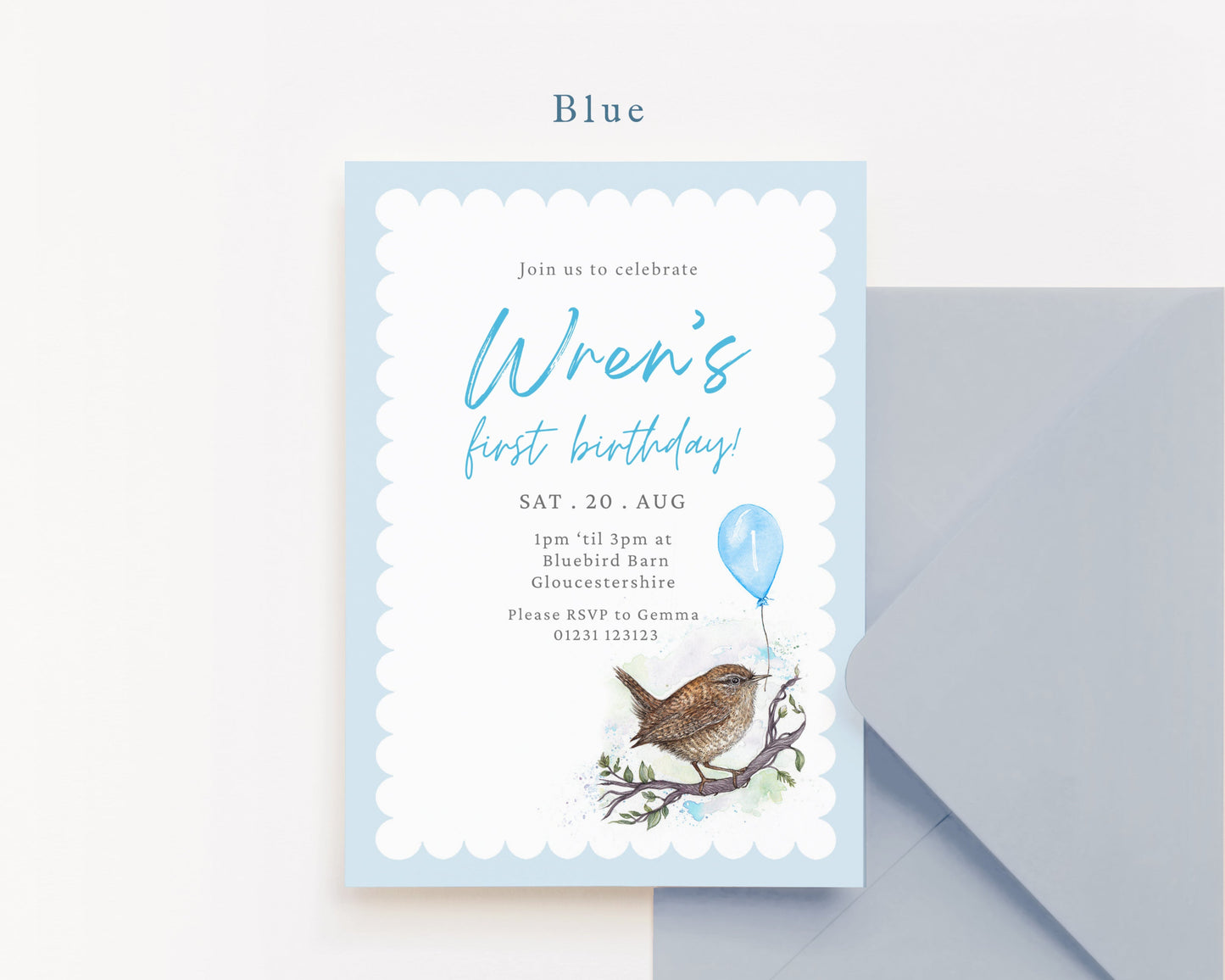 Wren Children's Birthday Invitation, Garden Birds Kids Birthday Party Digital Download