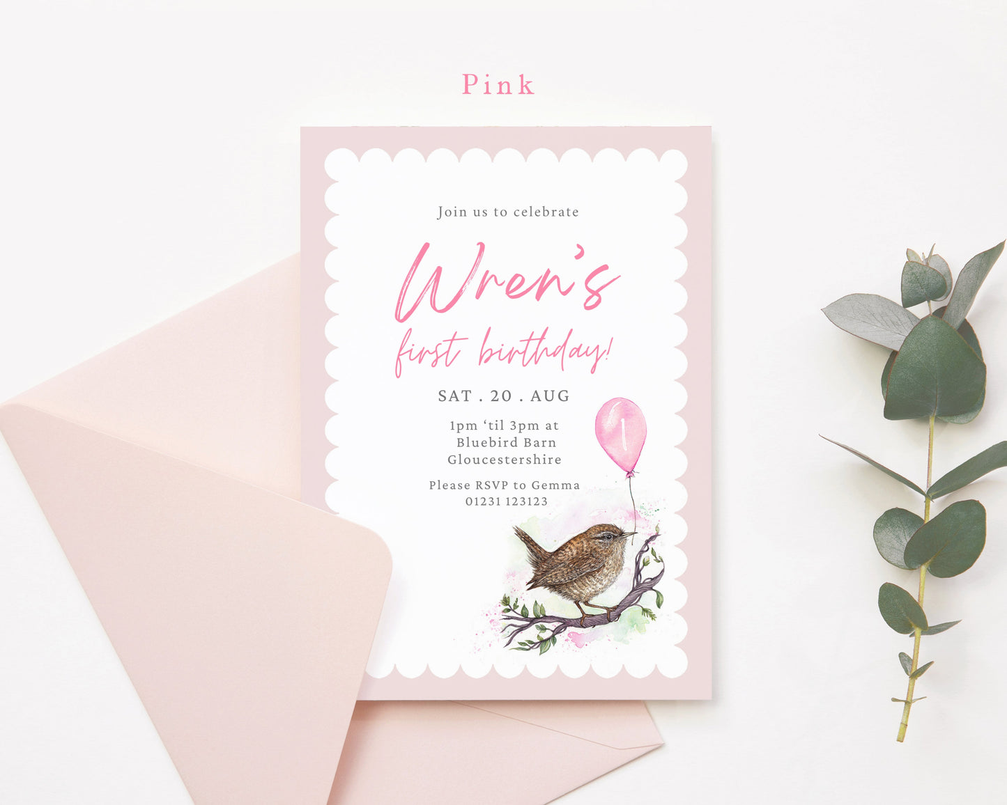 Wren Children's Birthday Invitation, Garden Birds Kids Birthday Party Digital Download