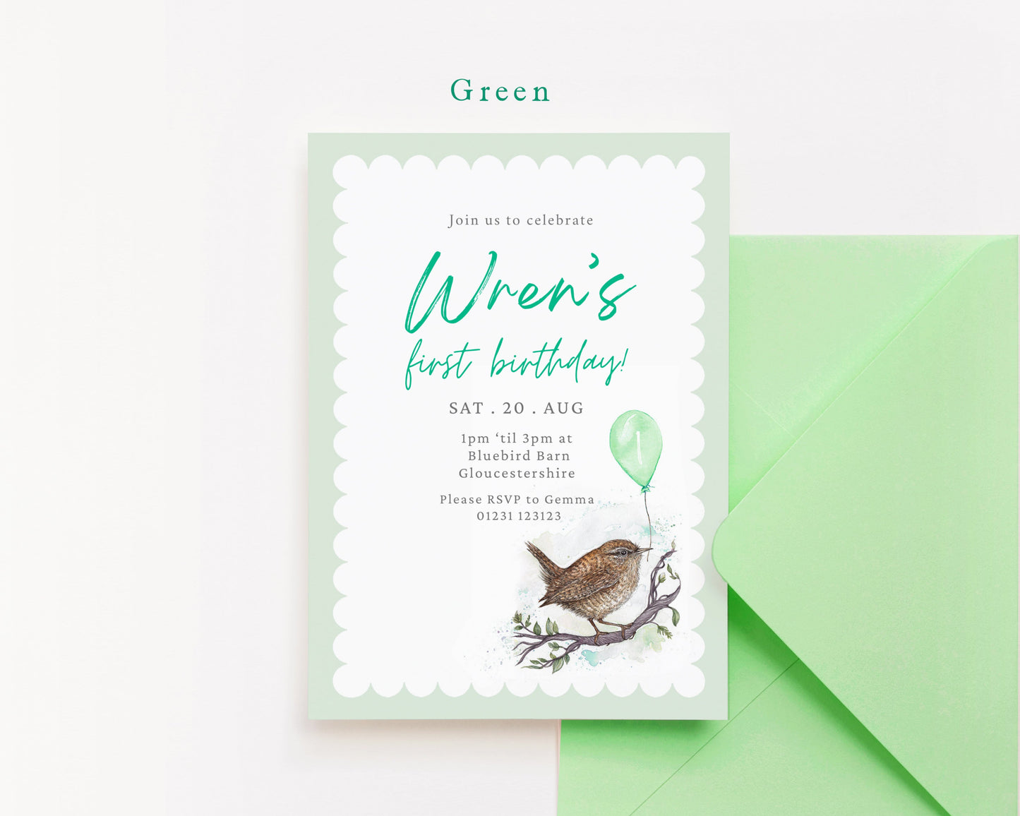 Wren Children's Birthday Invitation, Garden Birds Kids Birthday Party Digital Download
