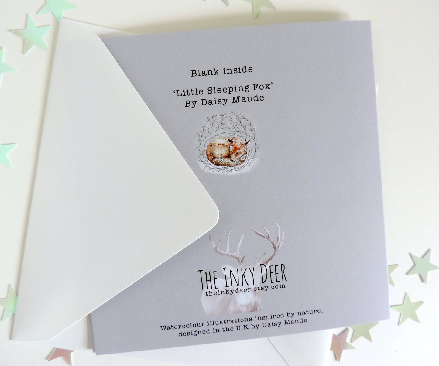 Sleeping Fox Christmas Card, Winter Snow Illustrated Watercolour Holiday Animal Greetings Card