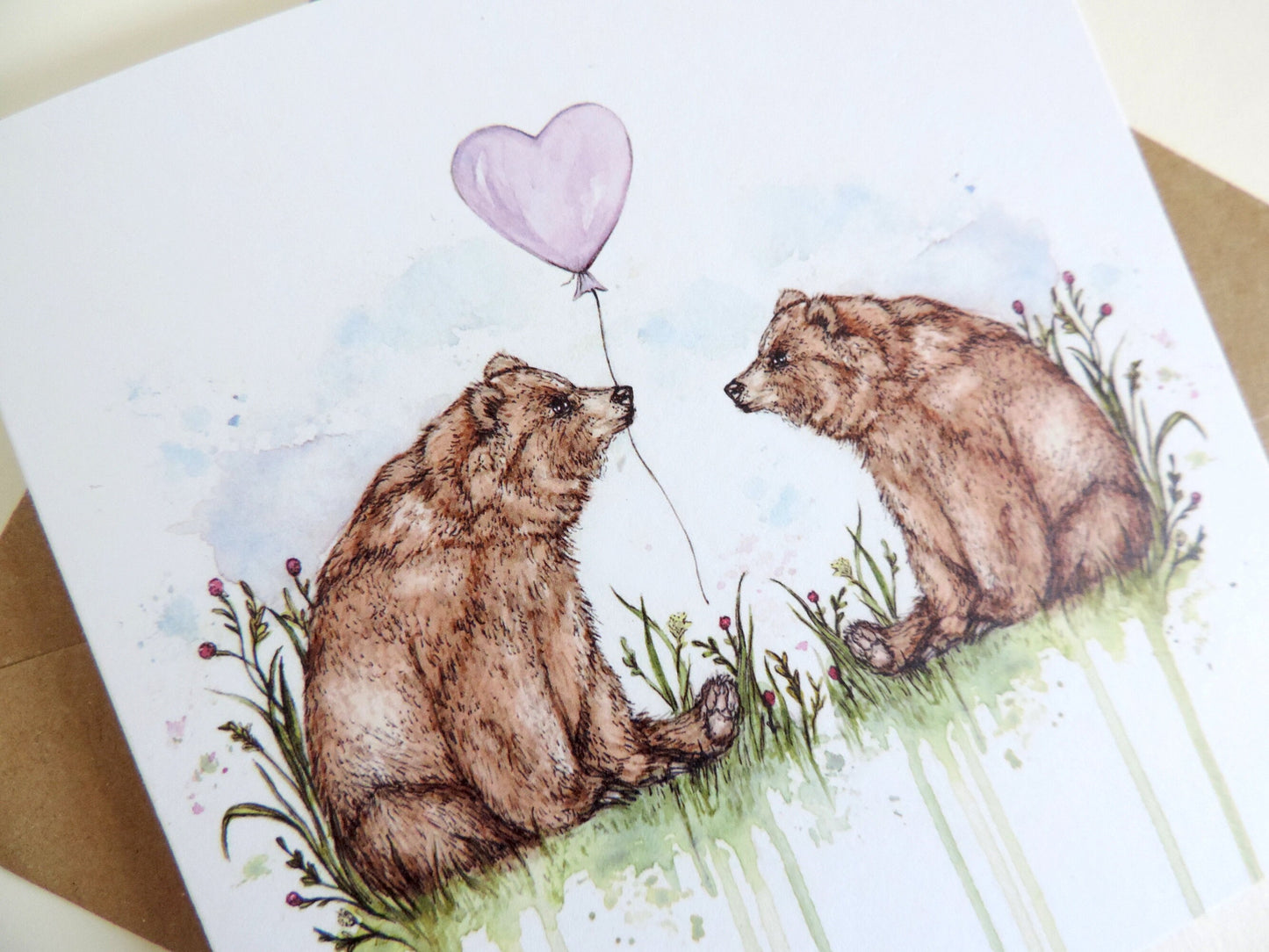 Mama Bear Mother’s Day Card, Balloon Watercolour Illustrated Greetings Card