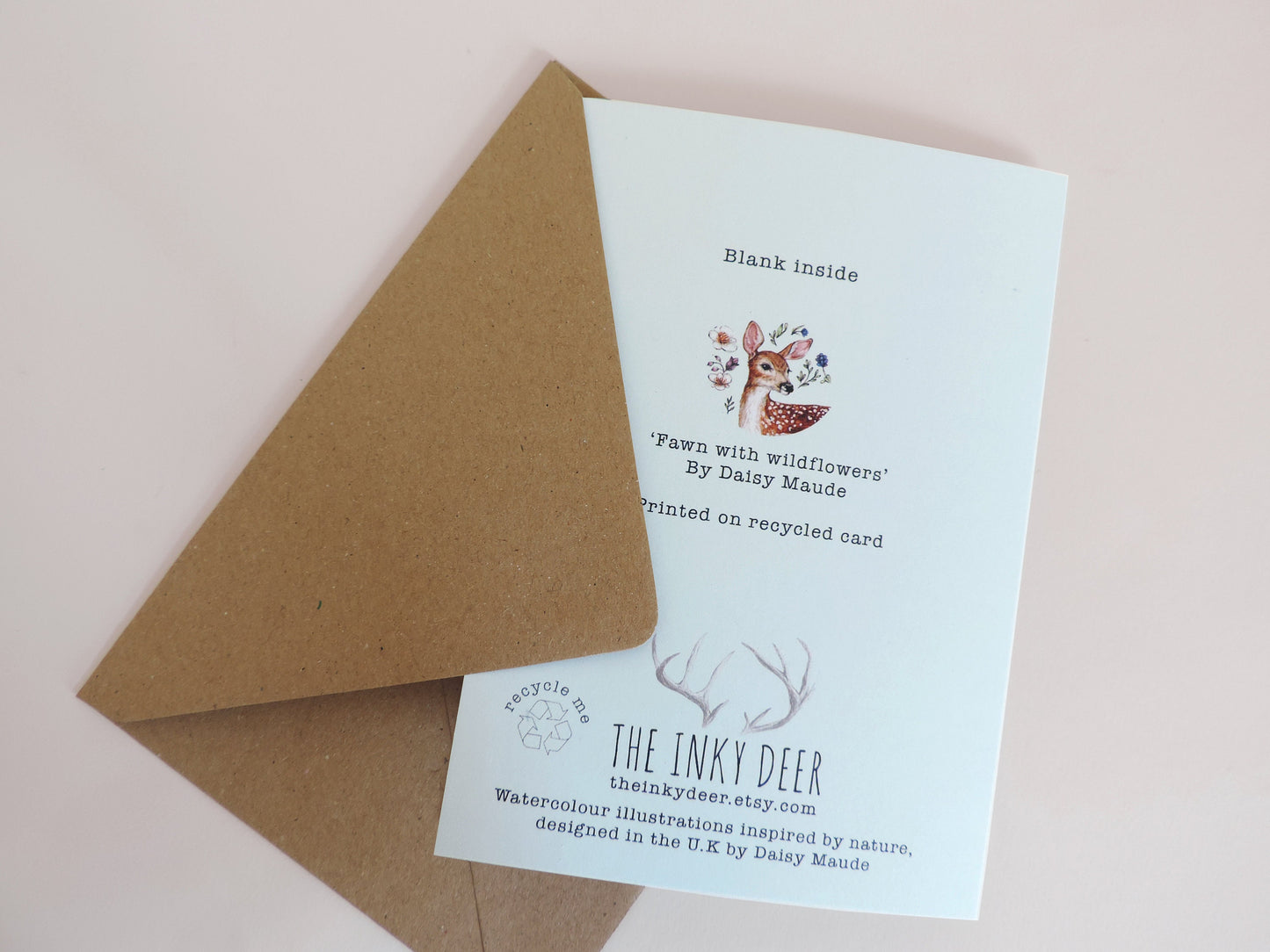Watercolour Fawn Greetings Card, Wildflowers Deer Floral Animal Illustrated Personalised Birthday Card A6