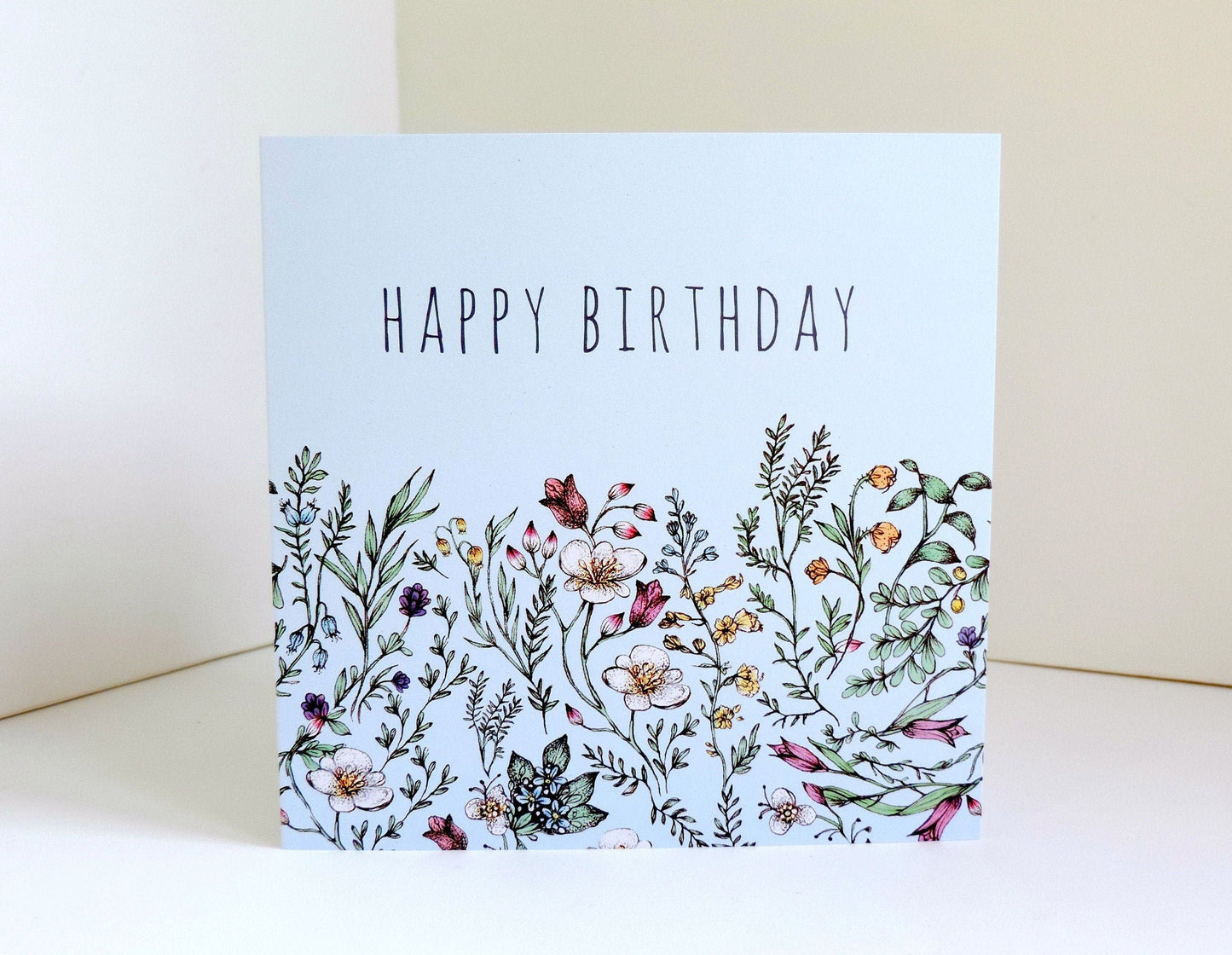 Personalised Botanical Birthday Card, Mum Grandma Floral Watercolour Illustrated Blue Wildflower Greetings Card