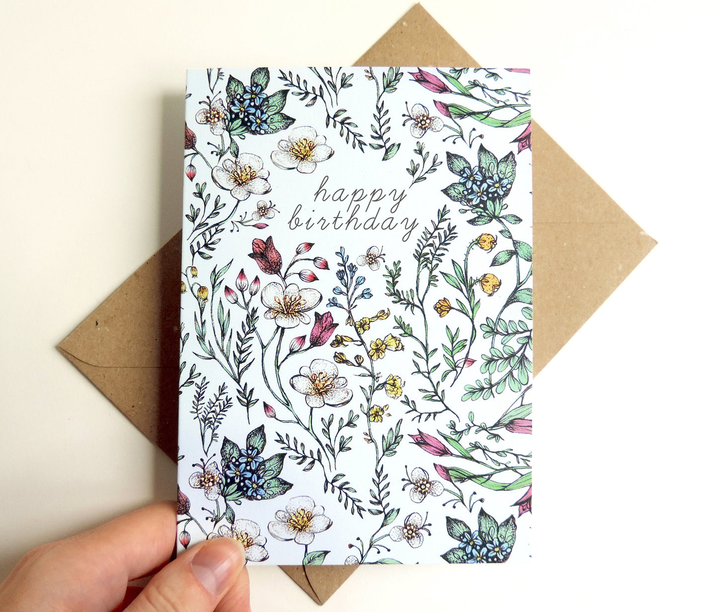 Botanical Birthday Card, Floral Watercolour Illustrated Wildflower Greetings Card A6