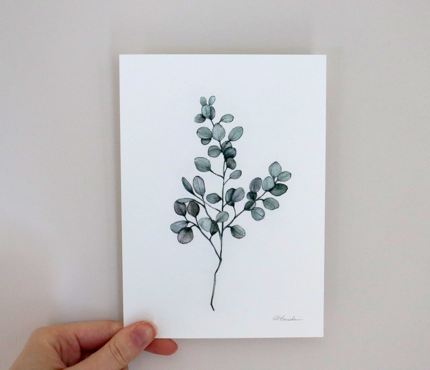 Eucalyptus Print, Plant Illustration, Botanical Floral Fine Art 5x7" Minimalist Print - Hand finished