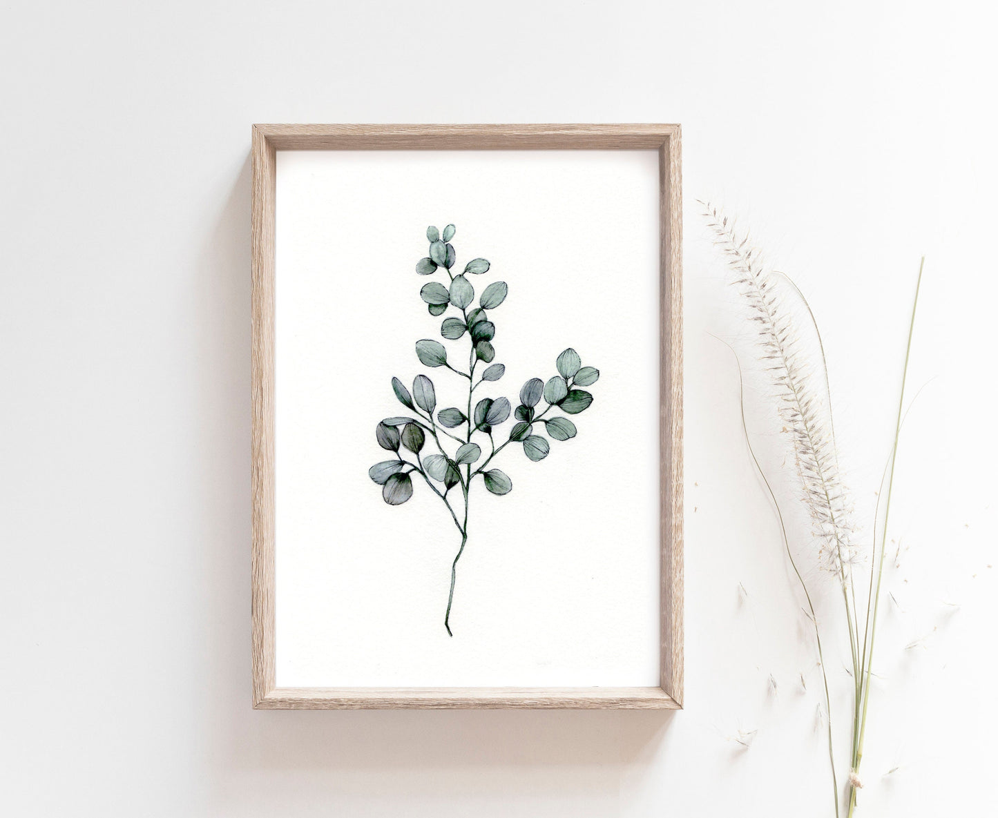 Eucalyptus Print, Plant Illustration, Botanical Floral Fine Art 5x7" Minimalist Print - Hand finished
