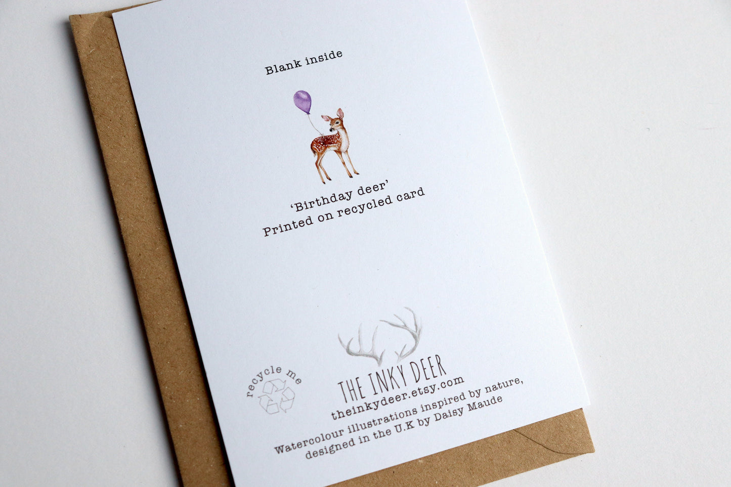 Florence the Fawn Greetings Card, Watercolour Illustrated Deer With Balloon, Animal Birthday Card For Mum Sister Friend A6