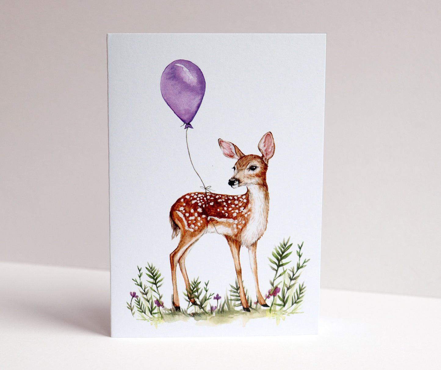 Florence the Fawn Greetings Card, Watercolour Illustrated Deer With Balloon, Animal Birthday Card For Mum Sister Friend A6