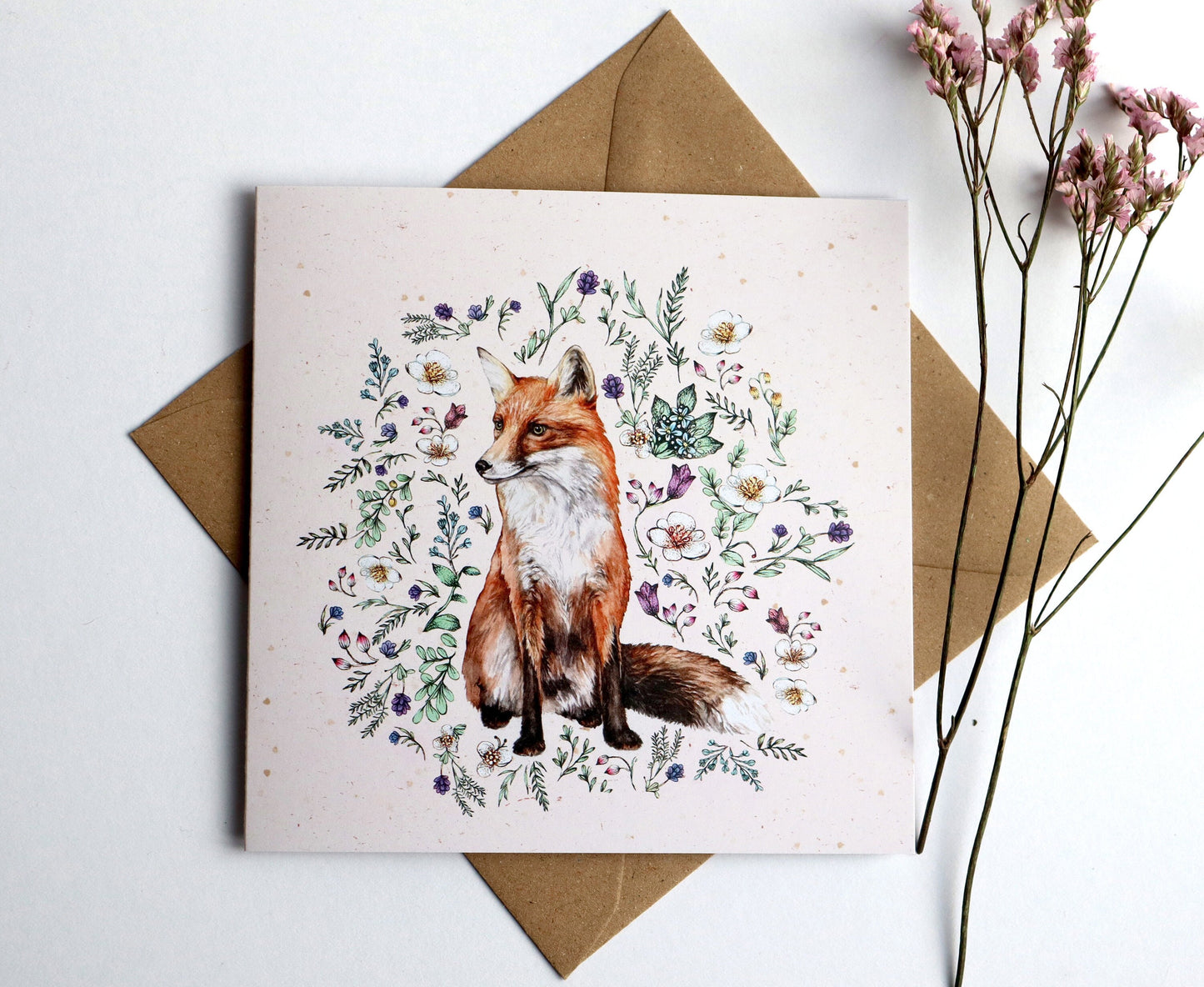 Floral Fox Charity Card, Watercolour Illustrated Woodland Animal Birthday Greetings Card