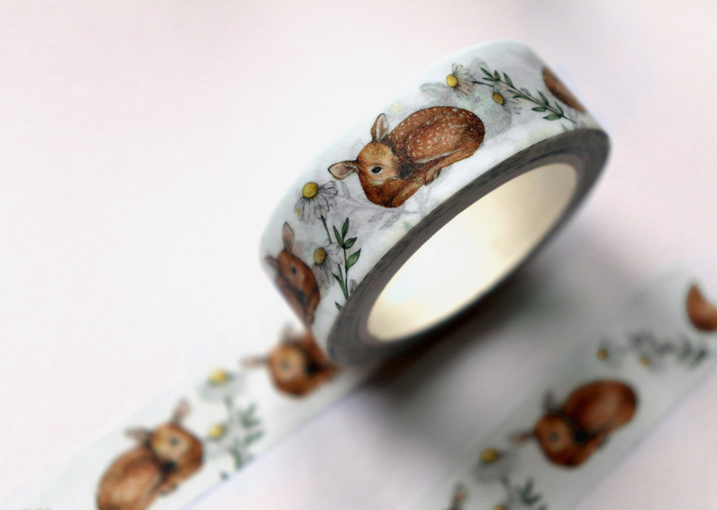 Floral Deer Washi Tape, Watercolour Woodland Animal Tape, Illustrated Fawn Stationery Gift