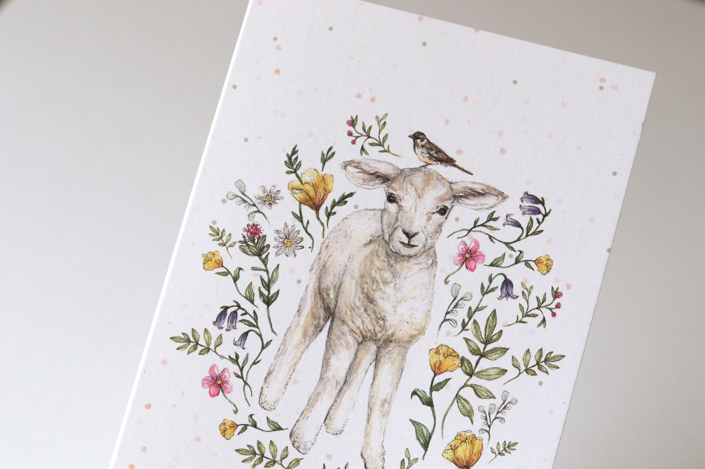Leo the Lamb Floral Greetings Card Easter Birthday Watercolour Illustrated Baby Animal Cute Card A6