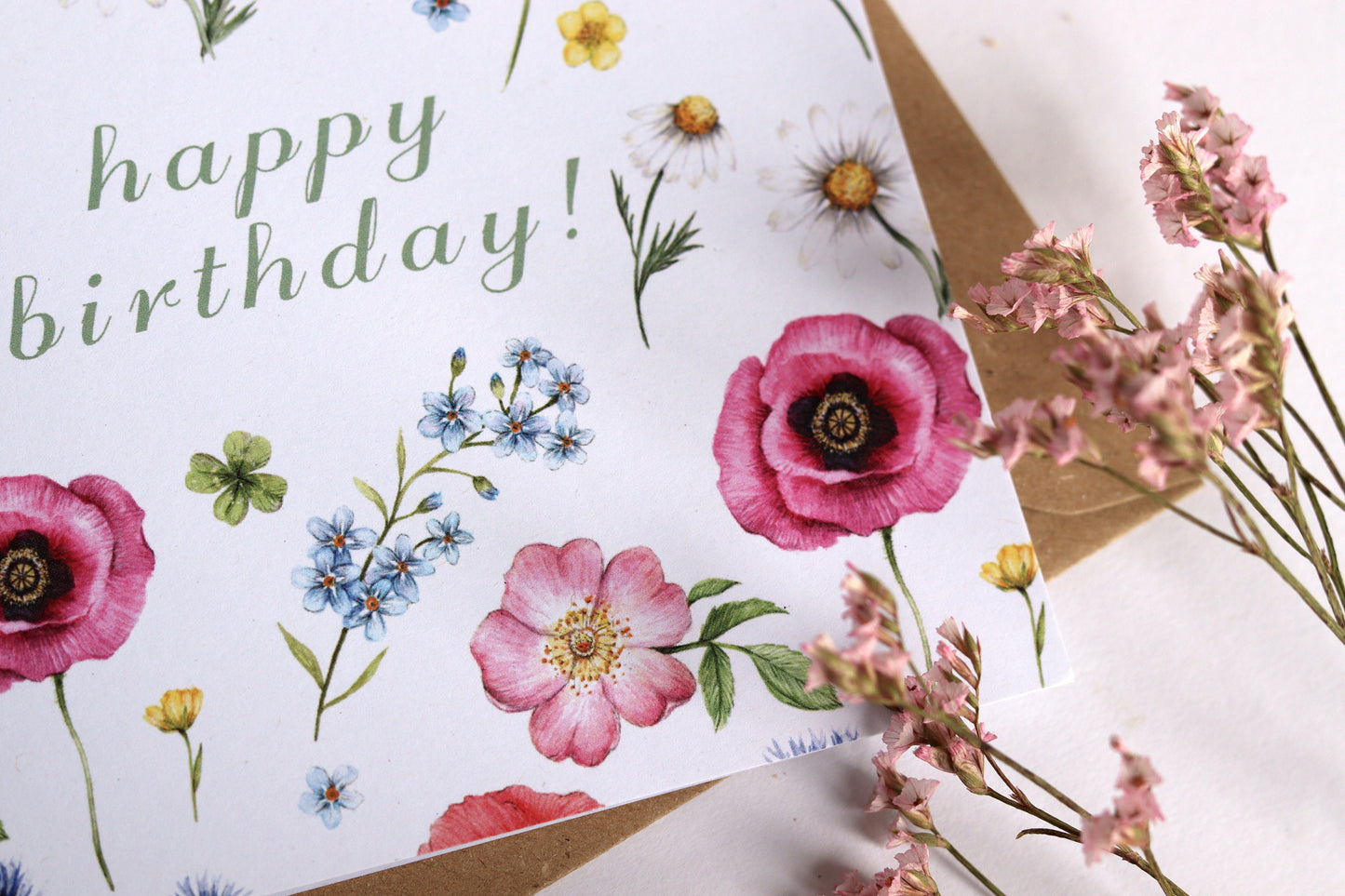 Botanical Birthday Card, British Wildflower Meadow, Mum Grandma Floral Watercolour Illustrated Greetings Card