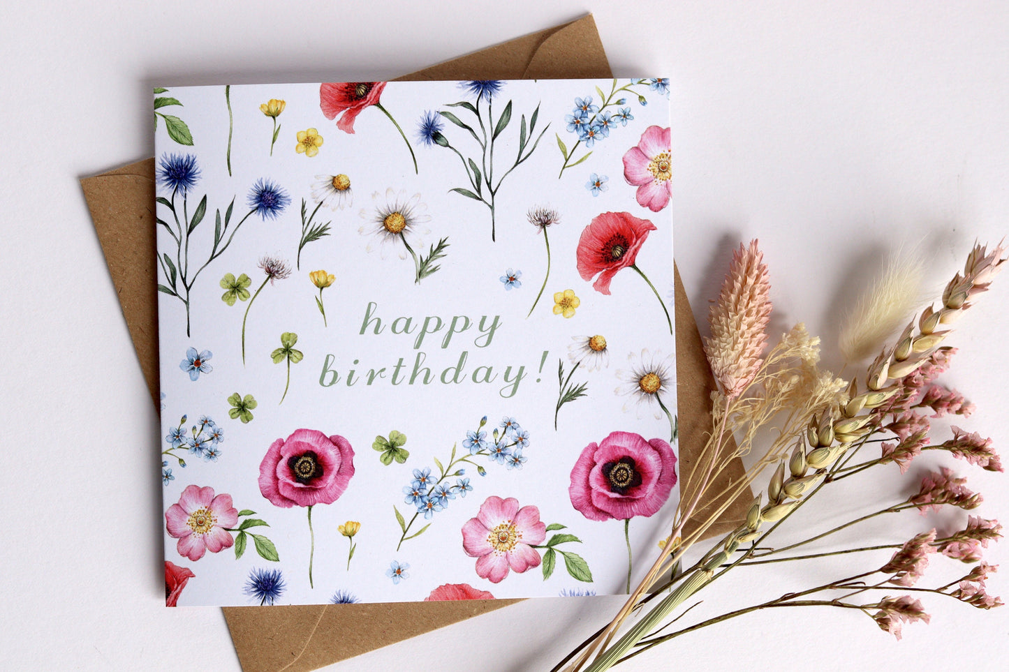 Botanical Birthday Card, British Wildflower Meadow, Mum Grandma Floral Watercolour Illustrated Greetings Card