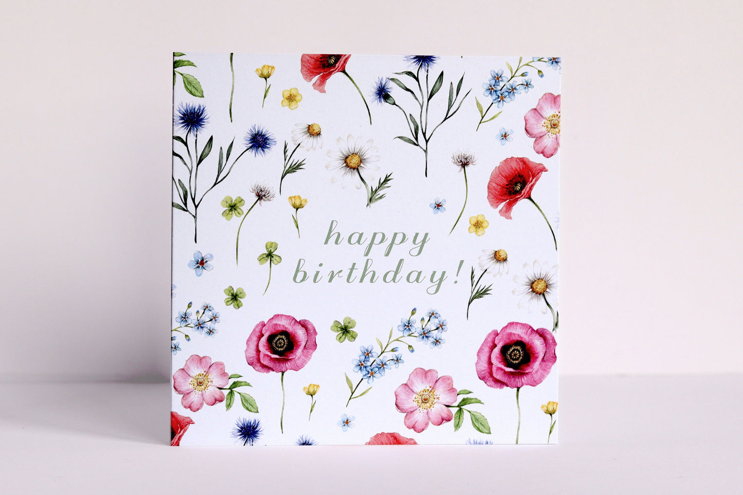 Botanical Birthday Card, British Wildflower Meadow, Mum Grandma Floral Watercolour Illustrated Greetings Card