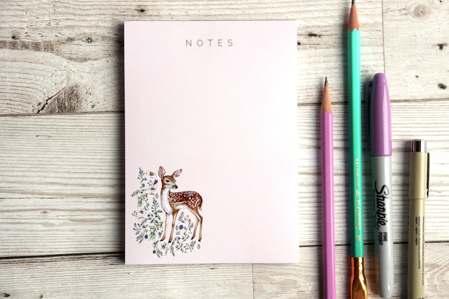 Woodland Fawn A6 Notepad, Floral Deer To-do List, Watercolour Illustrated Stationery Gift