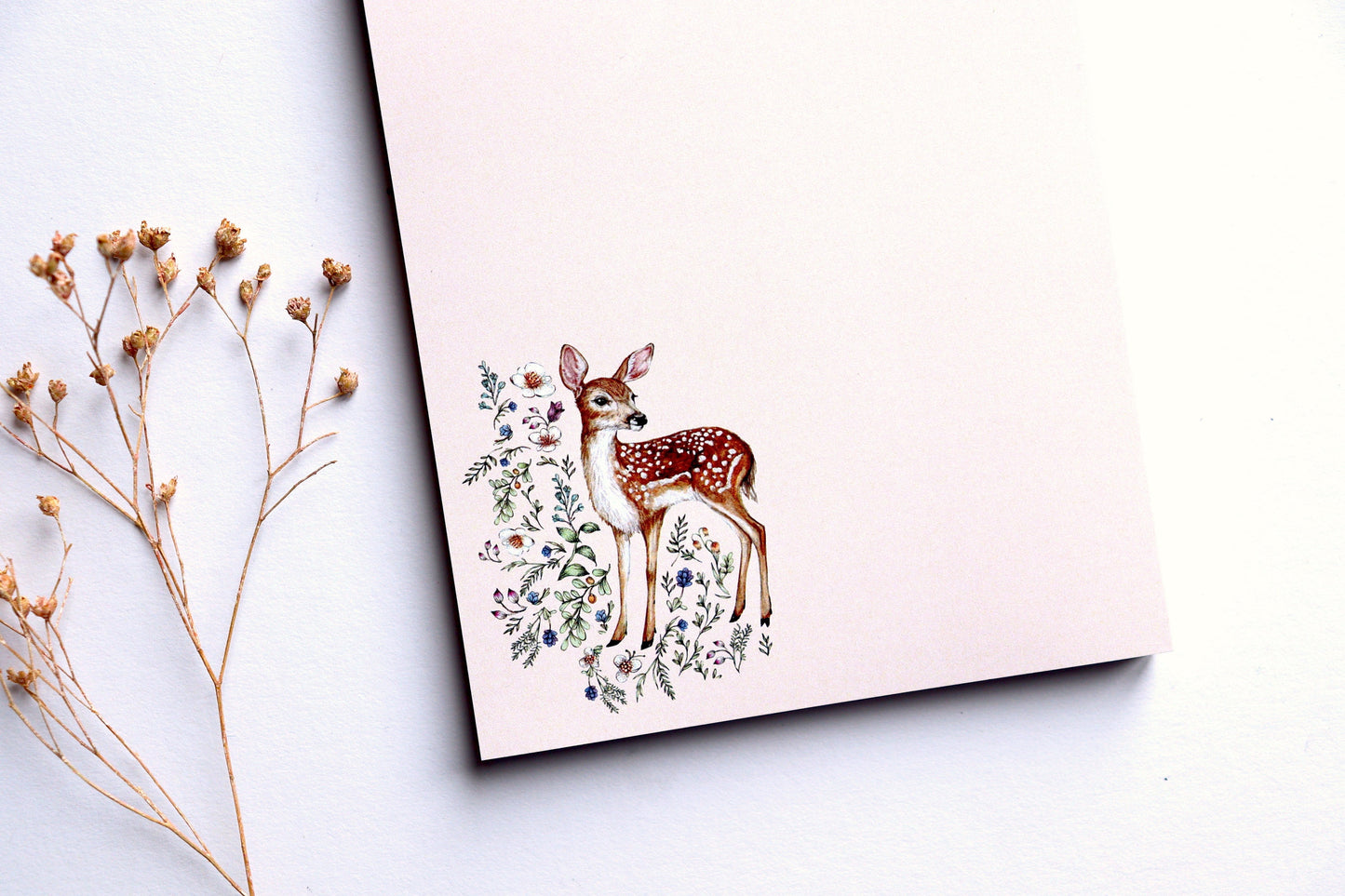 Woodland Fawn A6 Notepad, Floral Deer To-do List, Watercolour Illustrated Stationery Gift