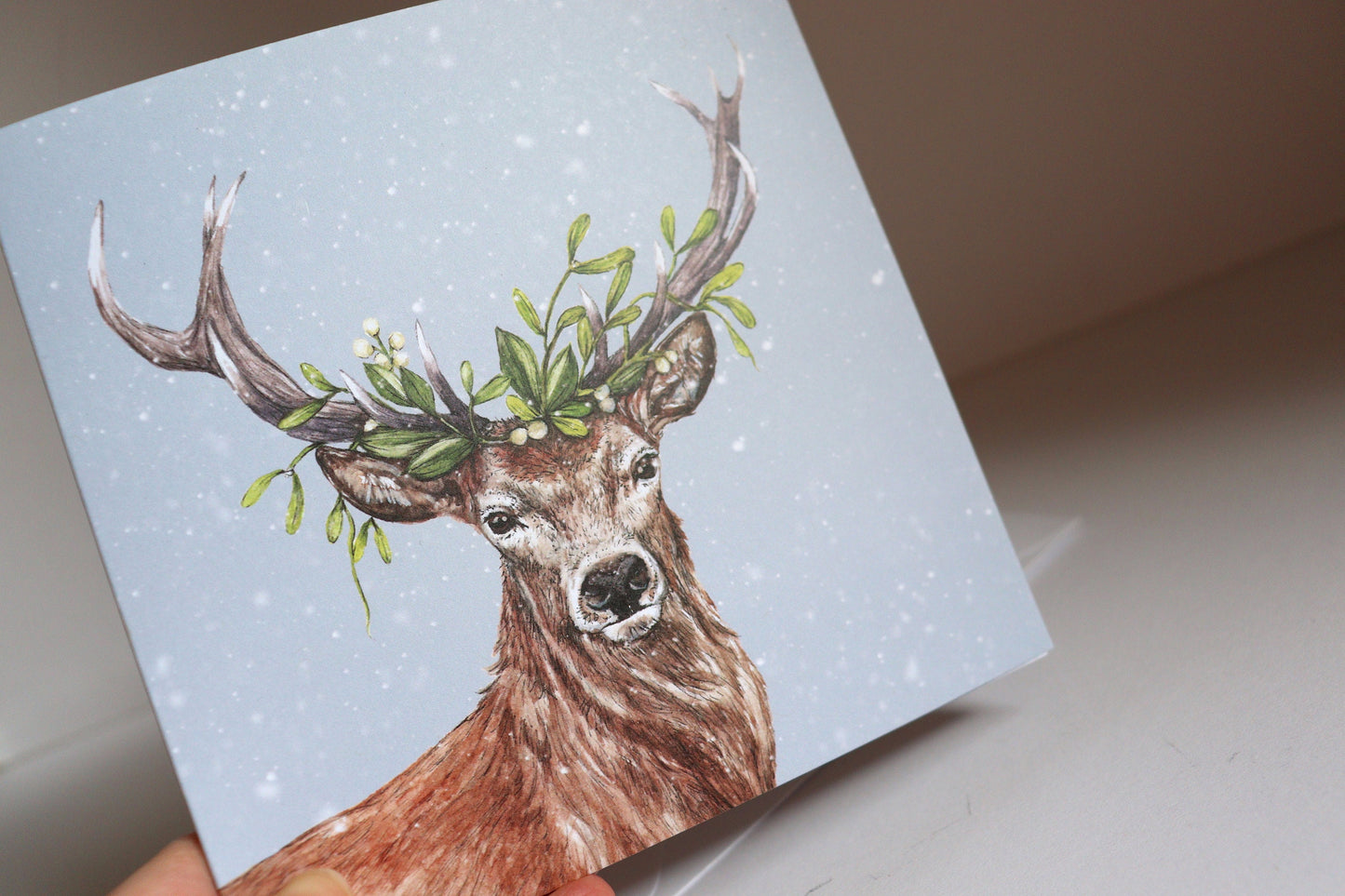 Winter Stag Christmas Card, Woodland Animal Illustrated Watercolour Deer Friend Greetings Card