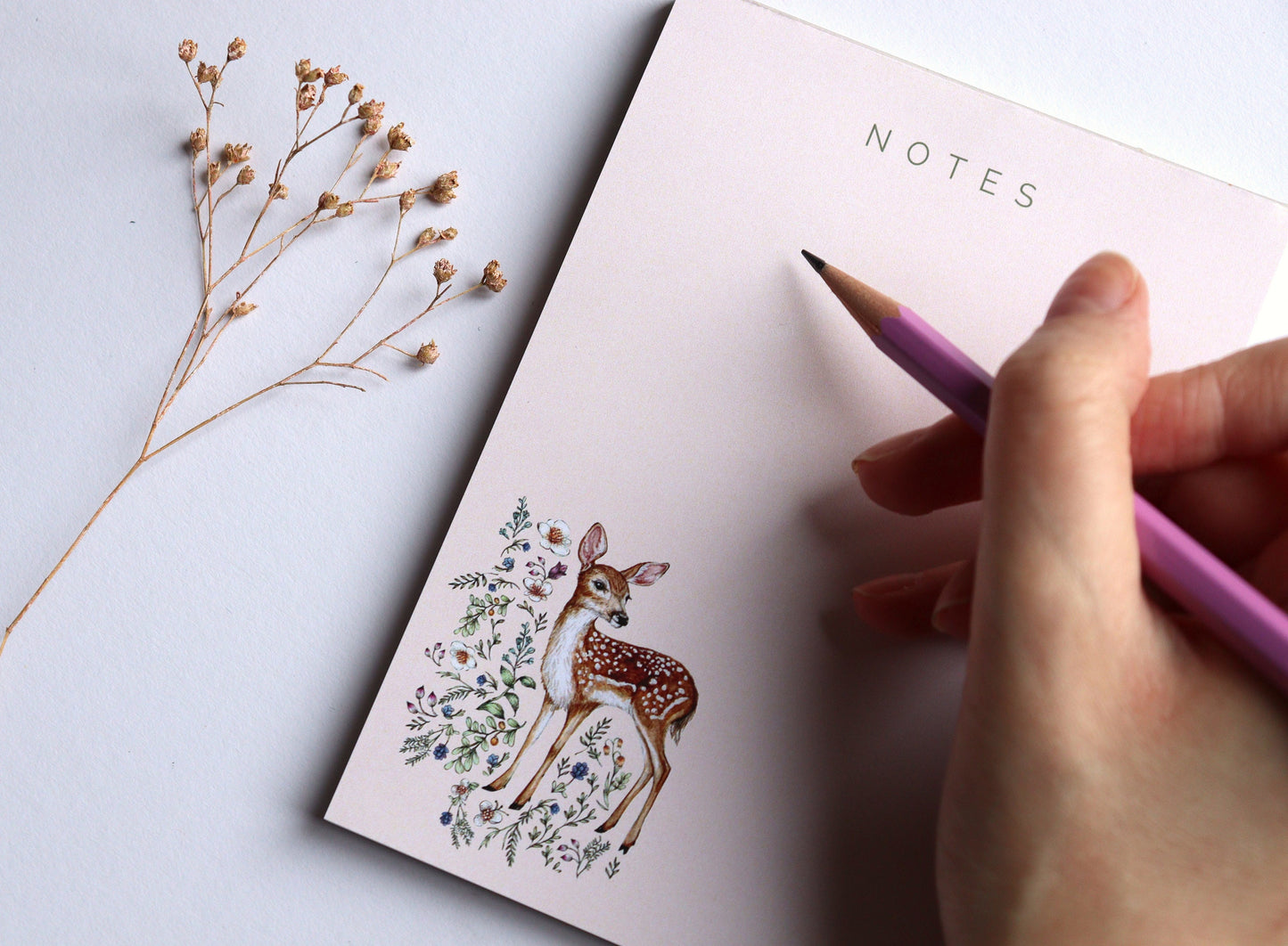Woodland Fawn A6 Notepad, Floral Deer To-do List, Watercolour Illustrated Stationery Gift