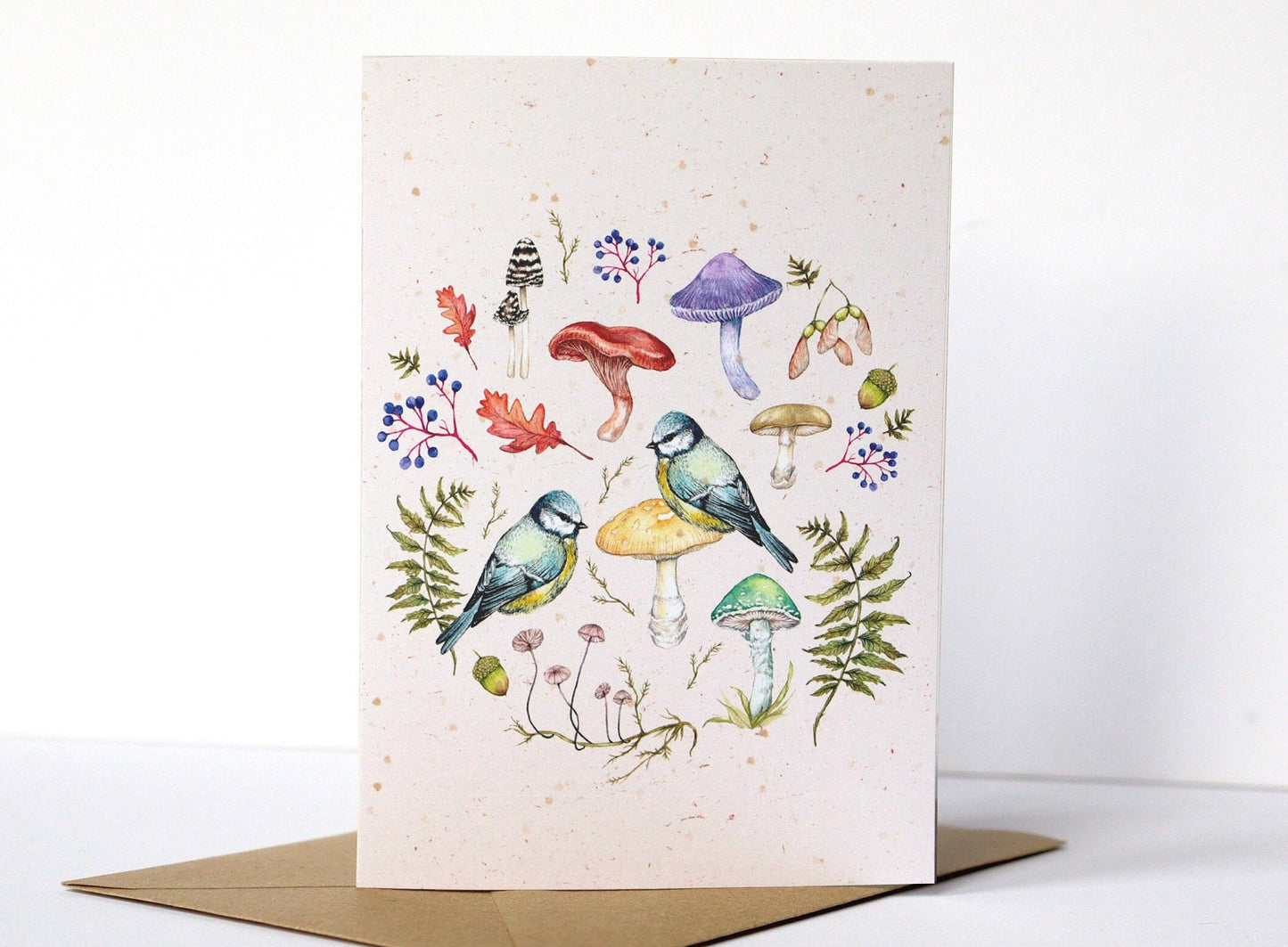Autumnal Woodland Mushrooms Greetings Card, Watercolour Birthday Card A6