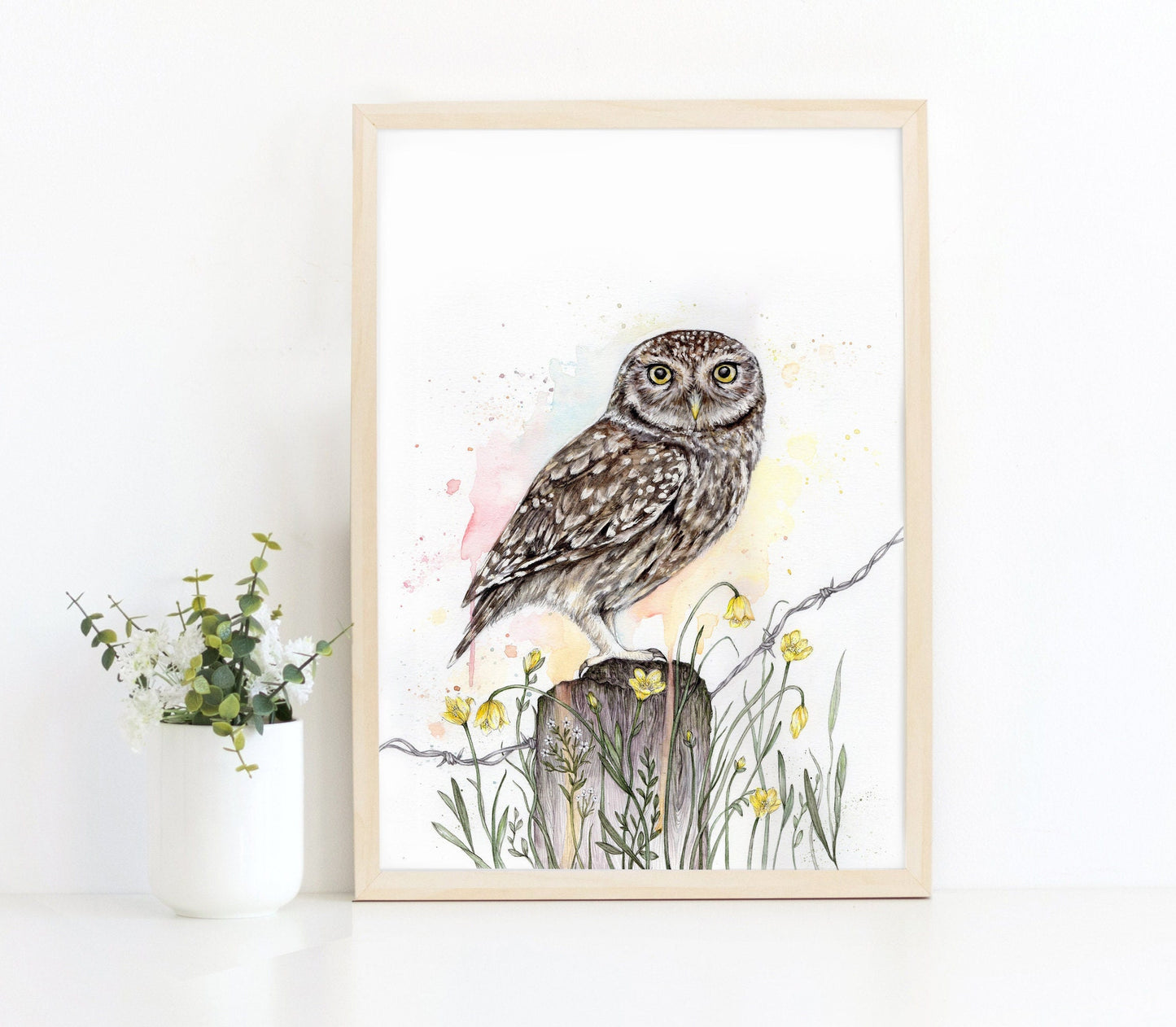 Watercolour Little Owl Print, A5 A4 Bird Painting, Owl Poster Illustration Wall Art Gift for Bird Lovers