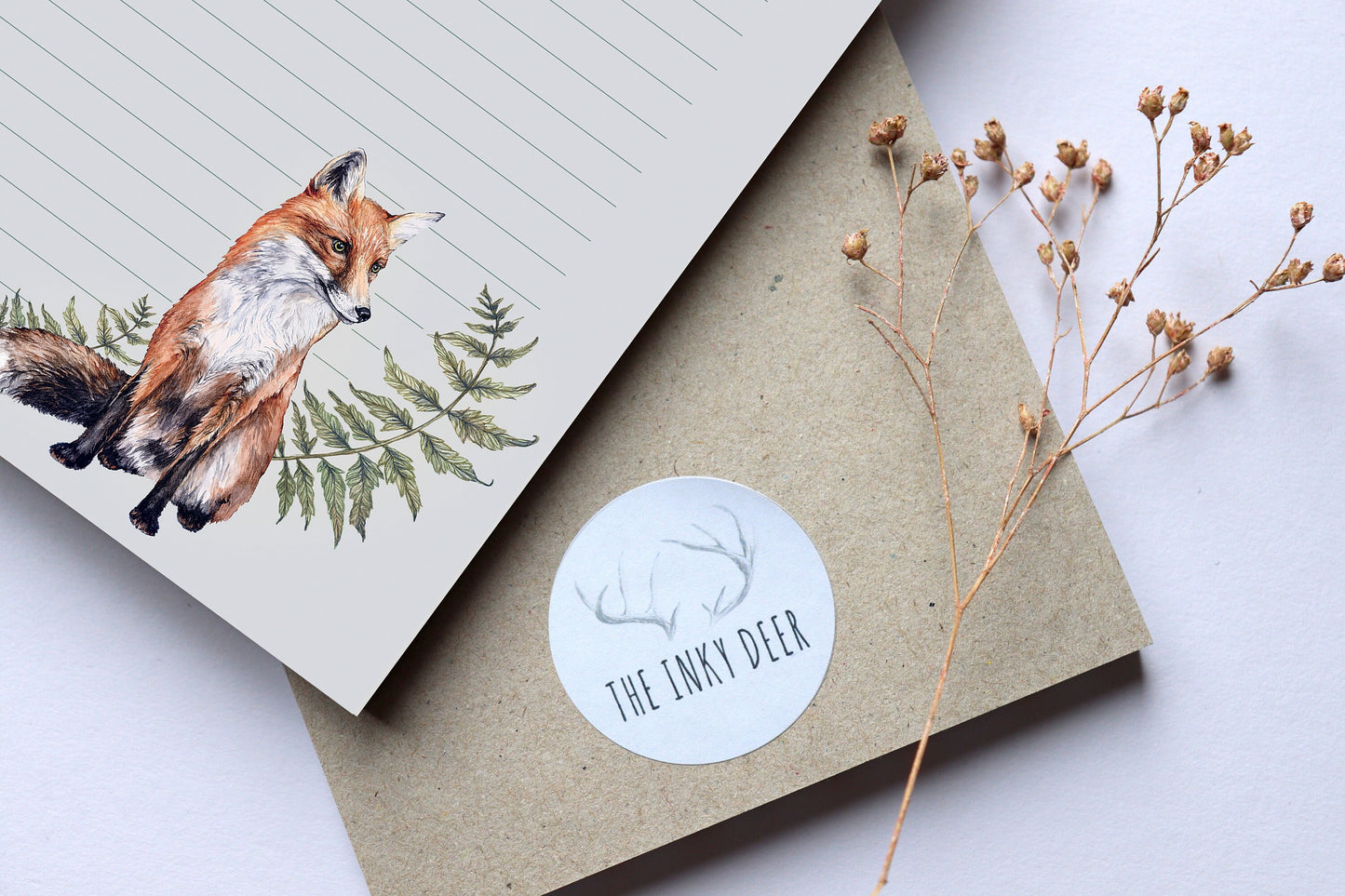 Fox and Ferns A5 Lined Notepad, Watercolour Illustrated Lined Paper Notes, Stationery Gift