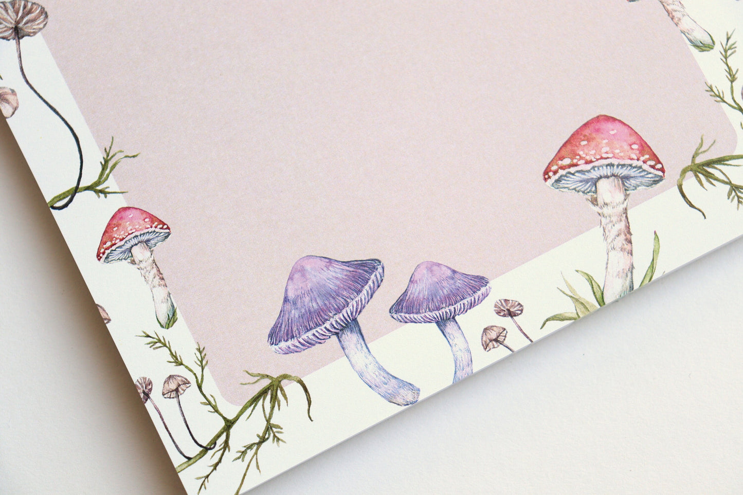 Pink Mushies A5 Notepad, Watercolour Illustrated Mushroom Fungi Printed Paper Notes, Stationery Gift