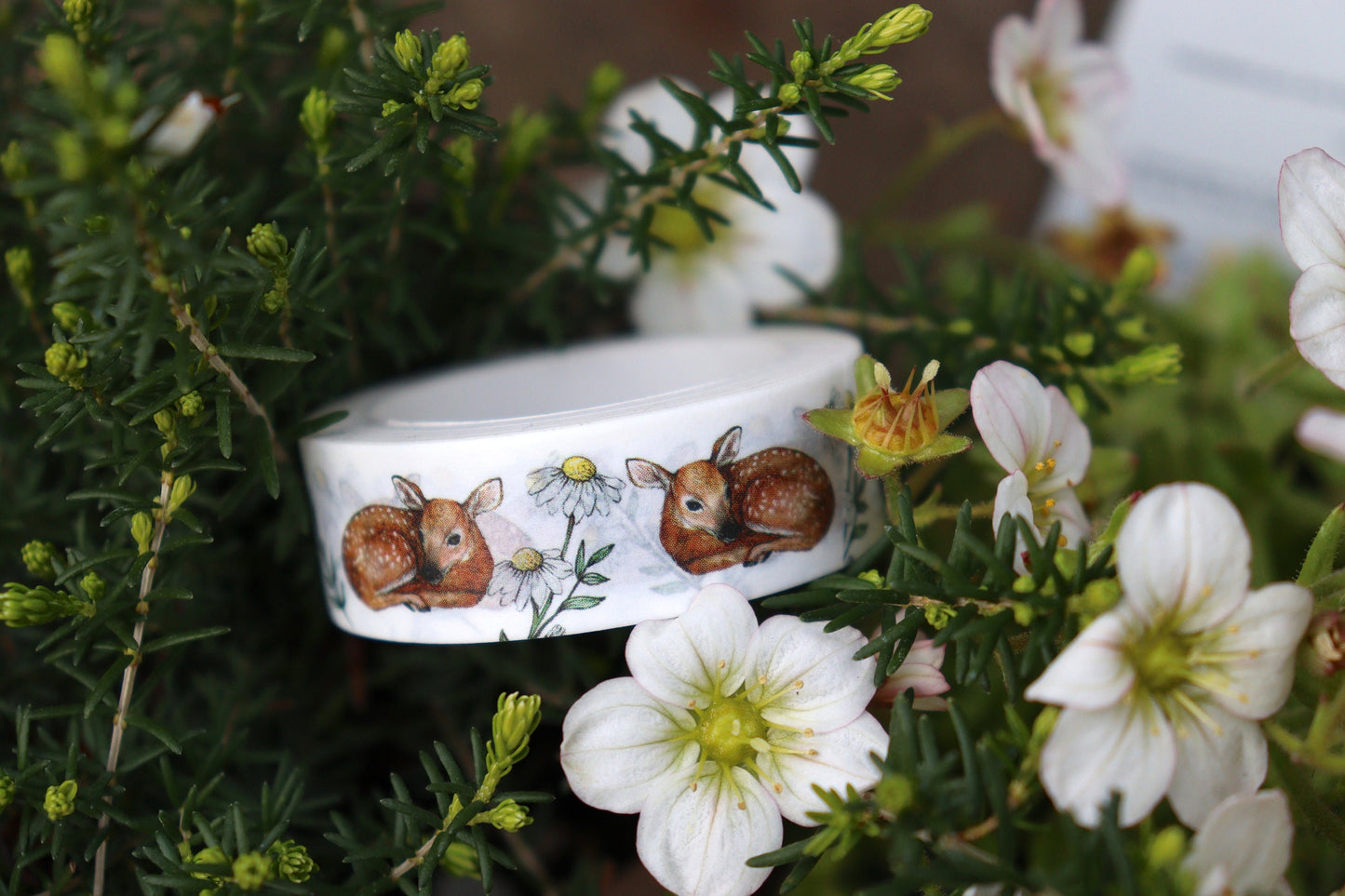 Floral Deer Washi Tape, Watercolour Woodland Animal Tape, Illustrated Fawn Stationery Gift