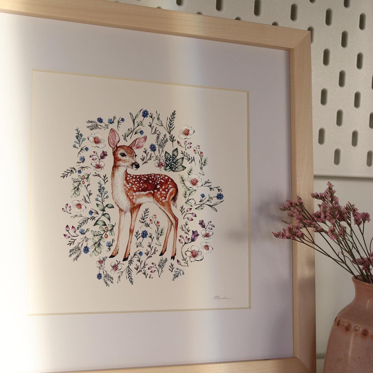 Watercolour Fawn Print, Wildflowers Botanical Deer, Floral Deer Nursery Artwork, Giclee Fine Art Print 8x8" 8x10" 10x10"