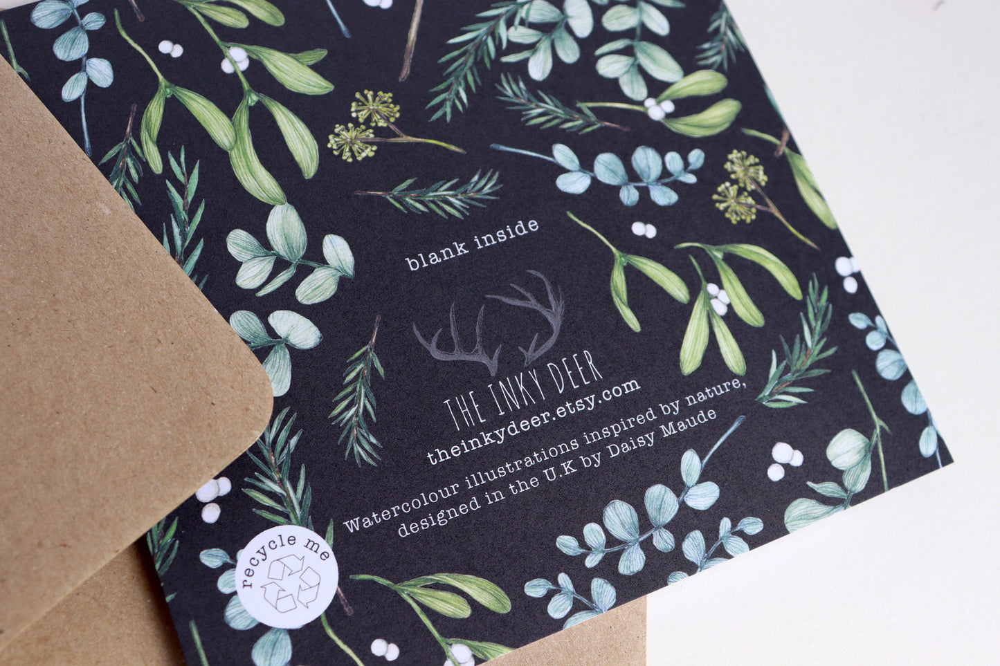 Dark Winter Foliage Christmas Card, Eucalyptus Botanical Floral Watercolour Illustrated Greetings Card