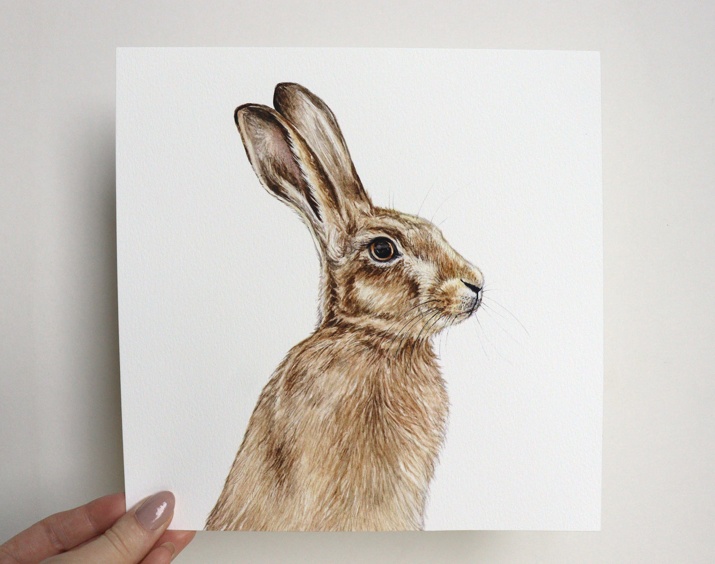 Watercolour Horace Hare Print, Woodland Animal Minimal Painting, Nursery Artwork, Square Fine Art Print 8x8" 10x10" A4