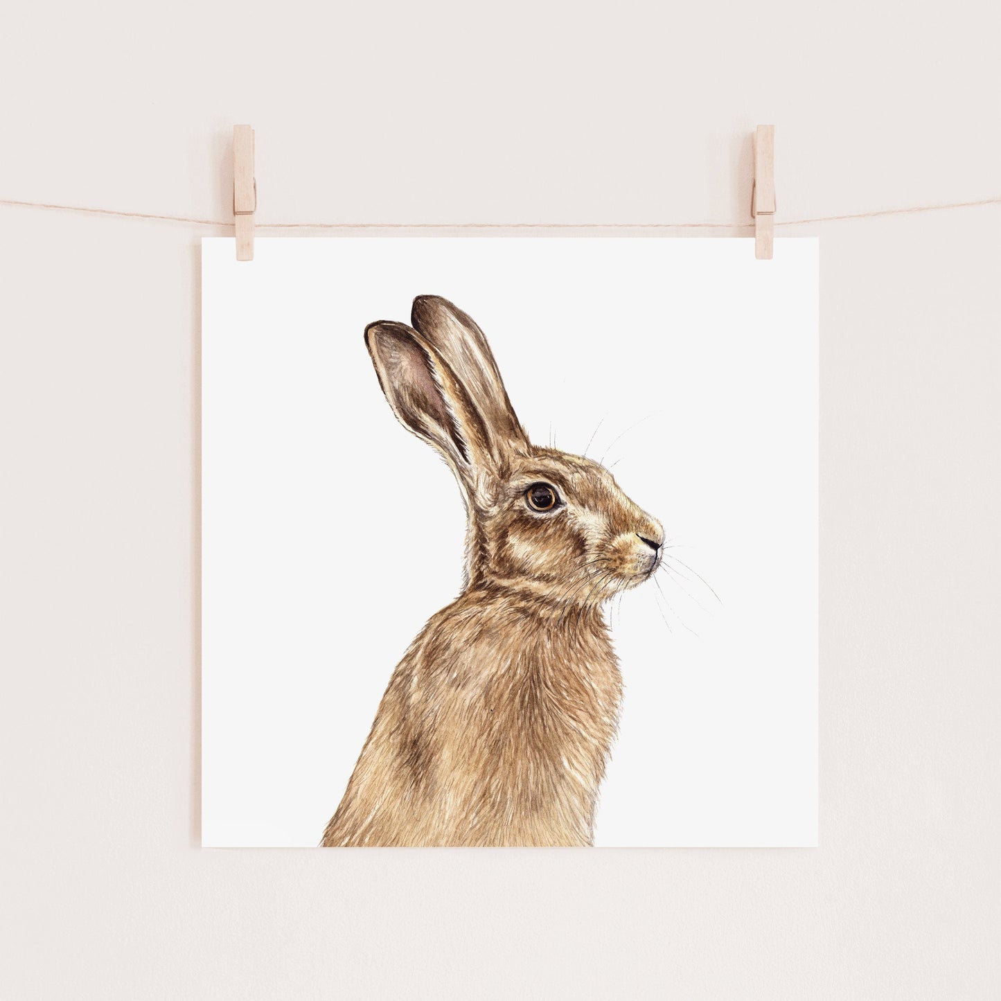 Watercolour Horace Hare Print, Woodland Animal Minimal Painting, Nursery Artwork, Square Fine Art Print 8x8" 10x10" A4