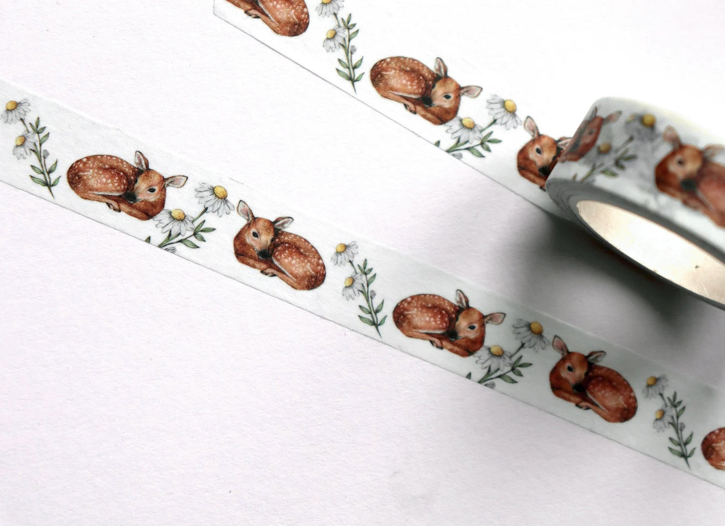 Floral Deer Washi Tape, Watercolour Woodland Animal Tape, Illustrated Fawn Stationery Gift