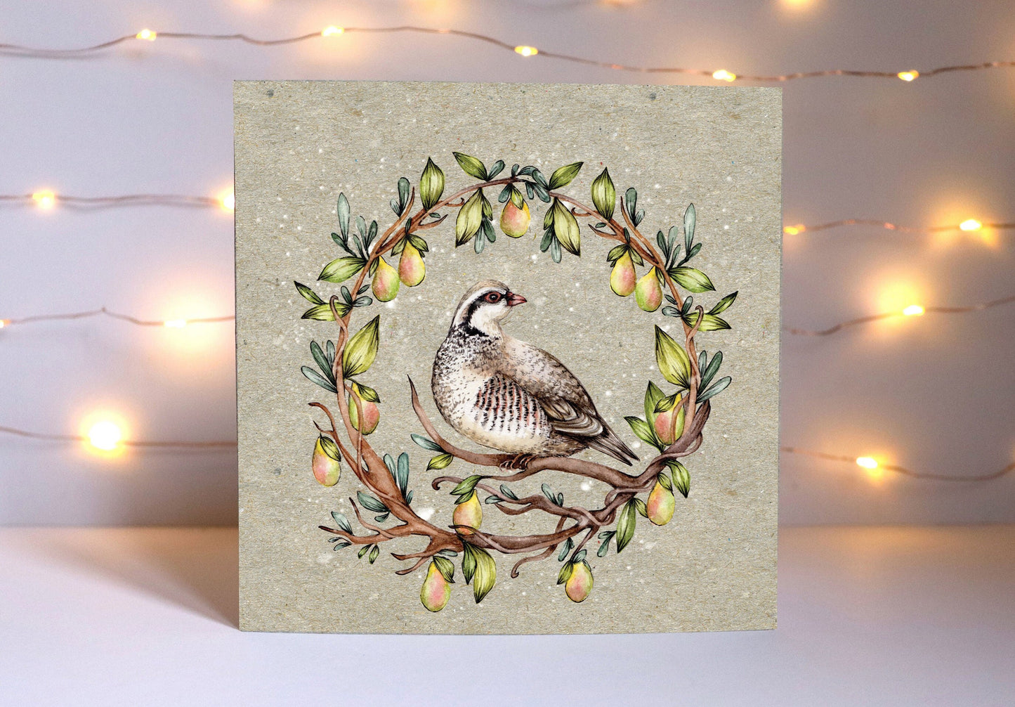 Partridge Christmas Card, Partridge In A Pear Tree Card, Xmas Bird Greetings Card