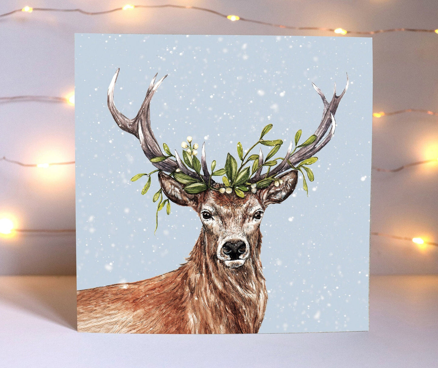 Winter Stag Christmas Card, Woodland Animal Illustrated Watercolour Deer Friend Greetings Card