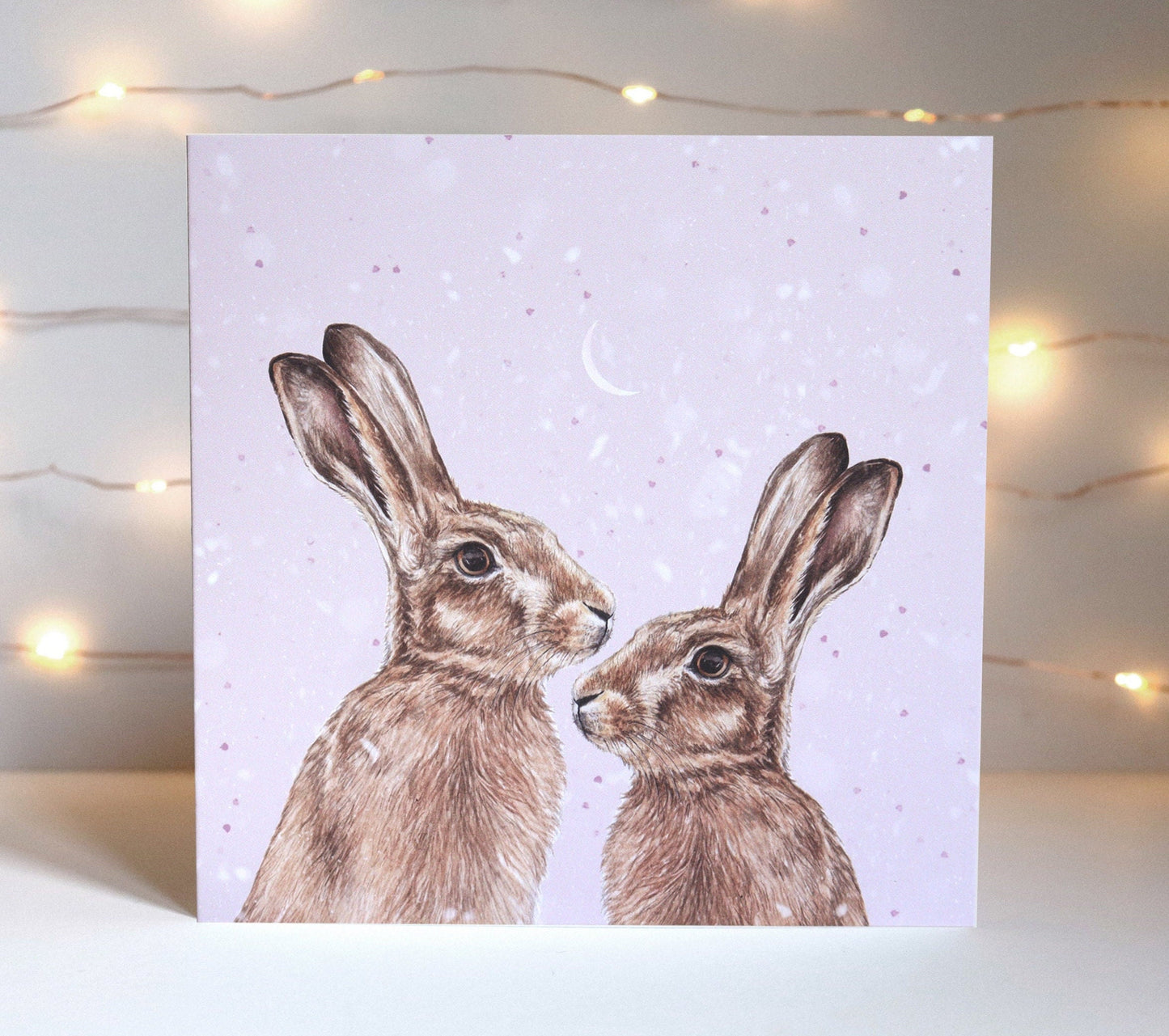 Snowy Winter Hares Christmas Card, Illustrated Woodland Animal, Winter Wedding Couple Festive Greetings Cards