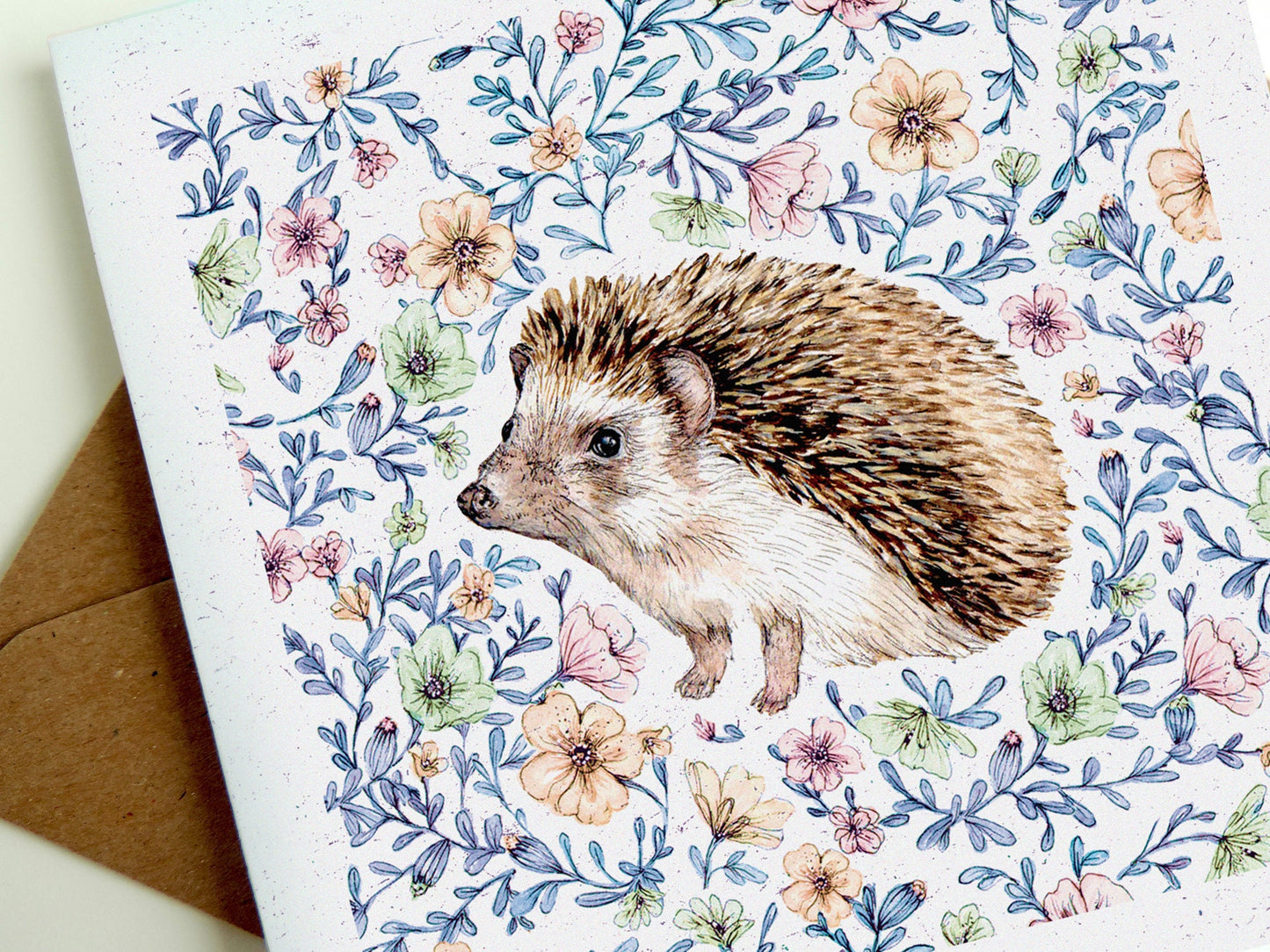 Hedgehog Greetings Card Cancer Charity, Floral Animal Birthday Card, Mother's Day Card, Illustrated Recycled Card