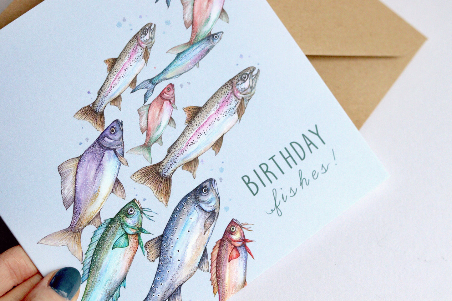 Birthday Fishes Watercolour Card, Dad Birthday Card, Grandpa Grandad, Fishing Rainbow Trout Greetings Card