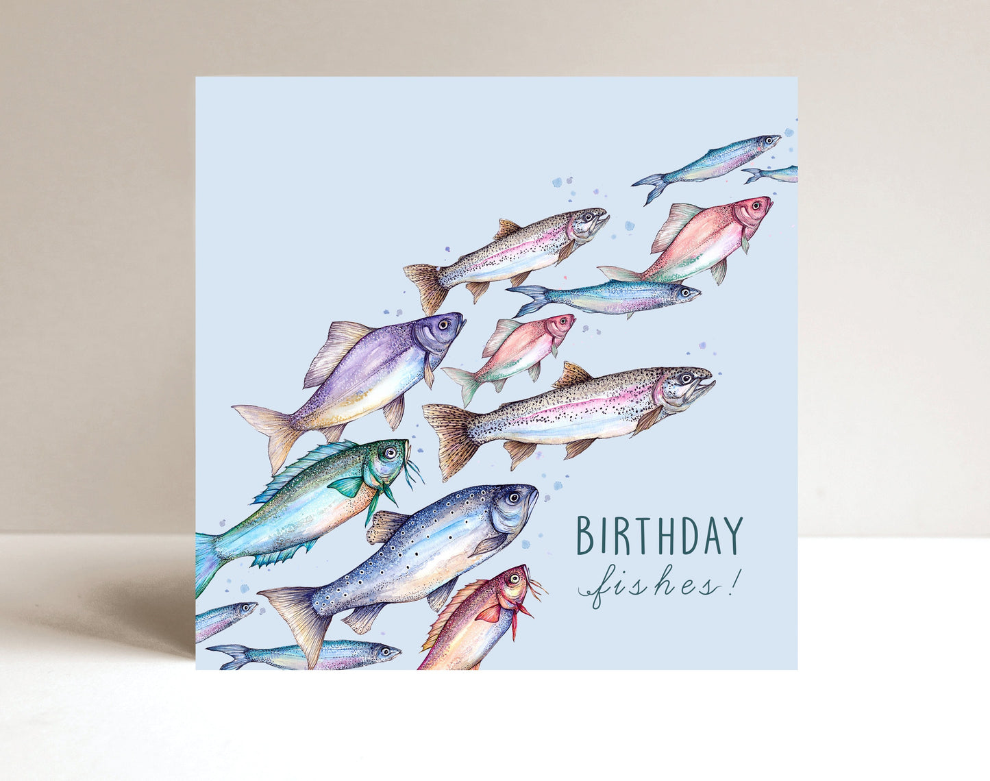 Birthday Fishes Watercolour Card, Dad Birthday Card, Grandpa Grandad, Fishing Rainbow Trout Greetings Card