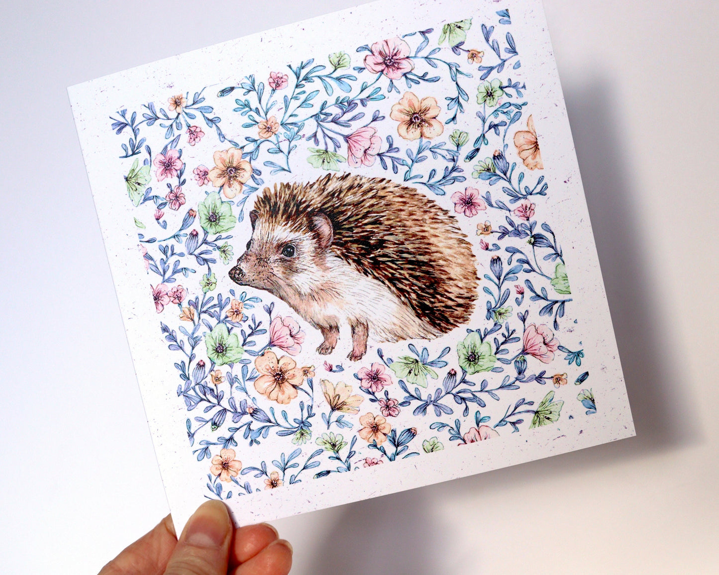 Hedgehog Greetings Card Cancer Charity, Floral Animal Birthday Card, Mother's Day Card, Illustrated Recycled Card