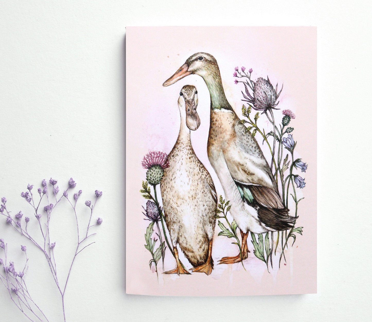 Runner Ducks Greetings Card Floral Birthday Card for Her A6