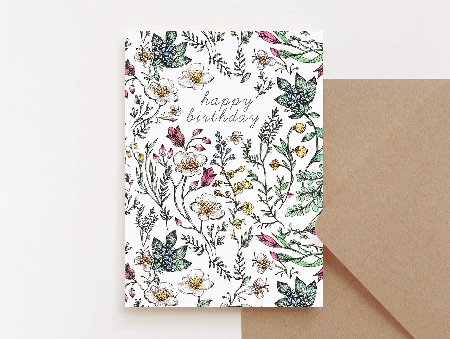 Botanical Birthday Card, Floral Watercolour Illustrated Wildflower Greetings Card A6