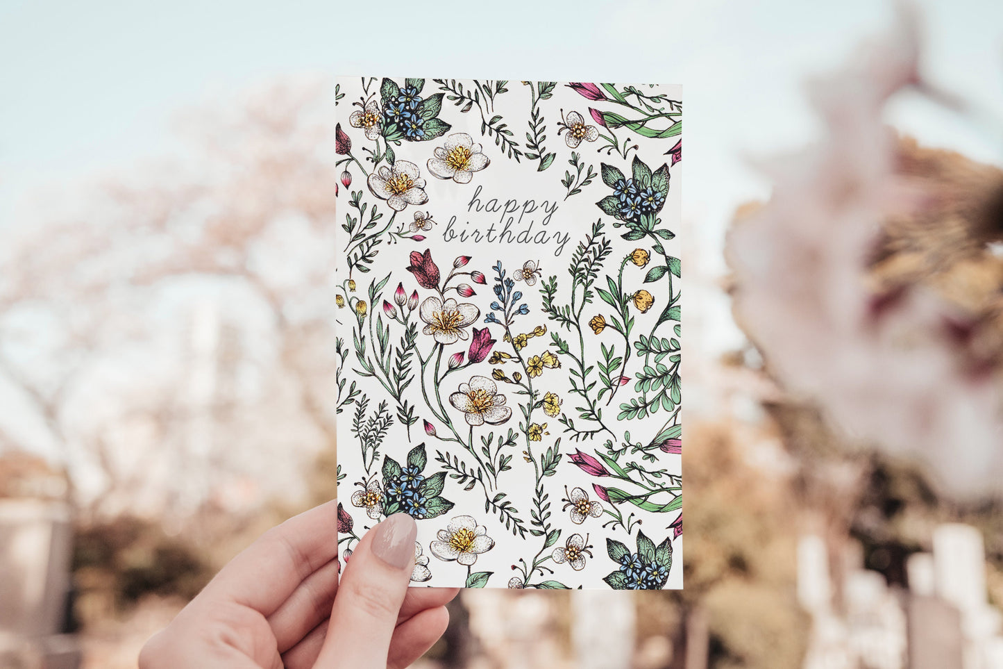 Botanical Birthday Card, Floral Watercolour Illustrated Wildflower Greetings Card A6