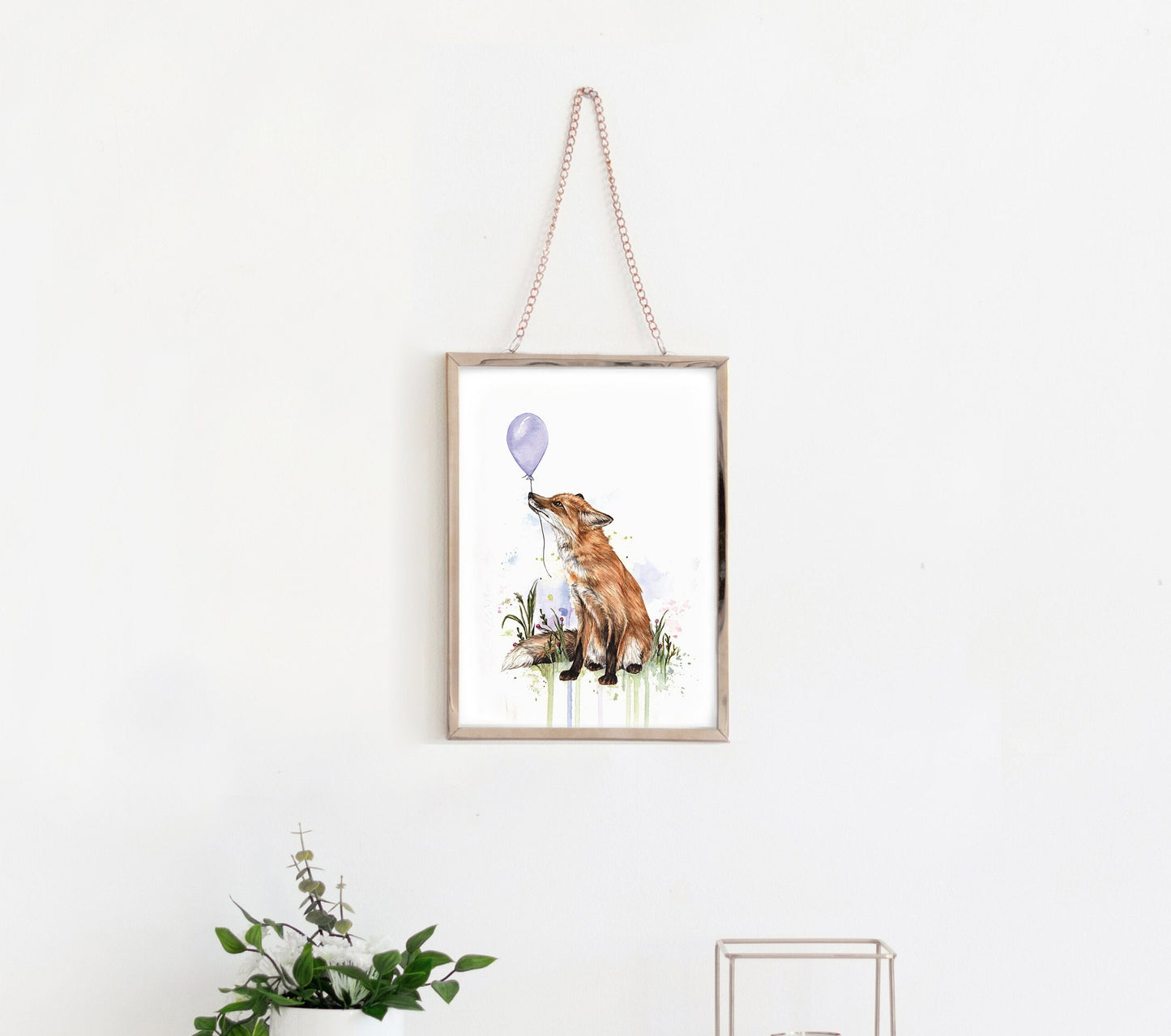 Watercolour Fox with Balloon Print, Cute Watercolour Illustrated Animal, Kids Nursery Artwork, Giclee Fine Art Print A4 A5 - Fern the Fox