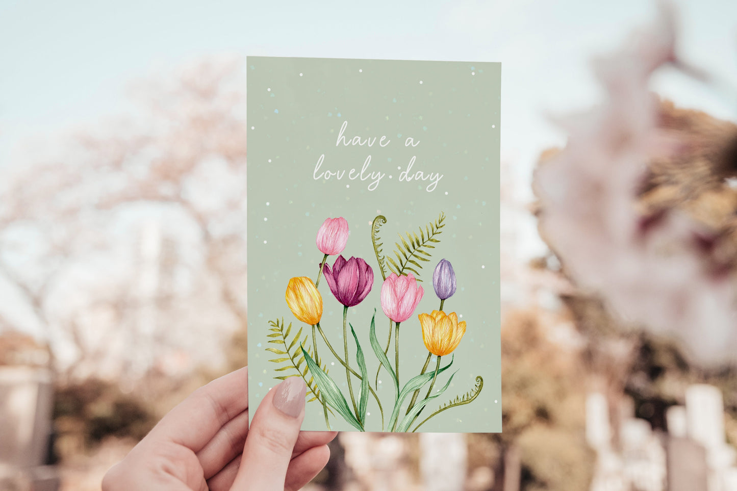 Pastel Tulips Birthday Card for Mum Grandma Sister, Floral Watercolour Illustrated Greetings Card A6