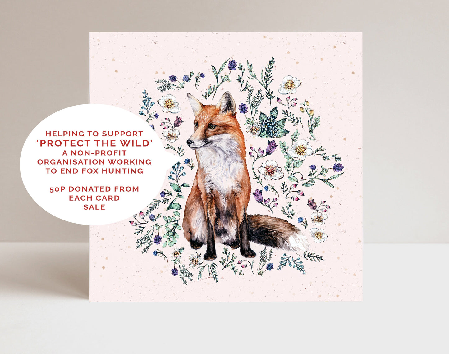 Floral Fox Charity Card, Watercolour Illustrated Woodland Animal Birthday Greetings Card