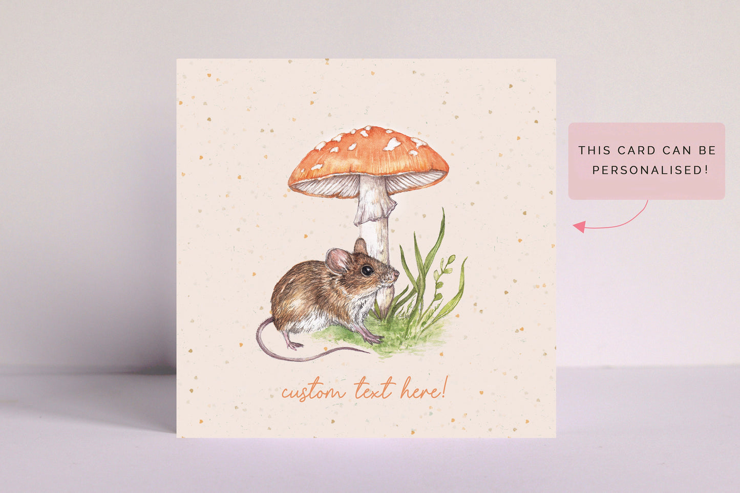 Mushy and Mouse Greetings Card, Thanks So Mush - Watercolour Cute Thank You Illustrated Personalised Card